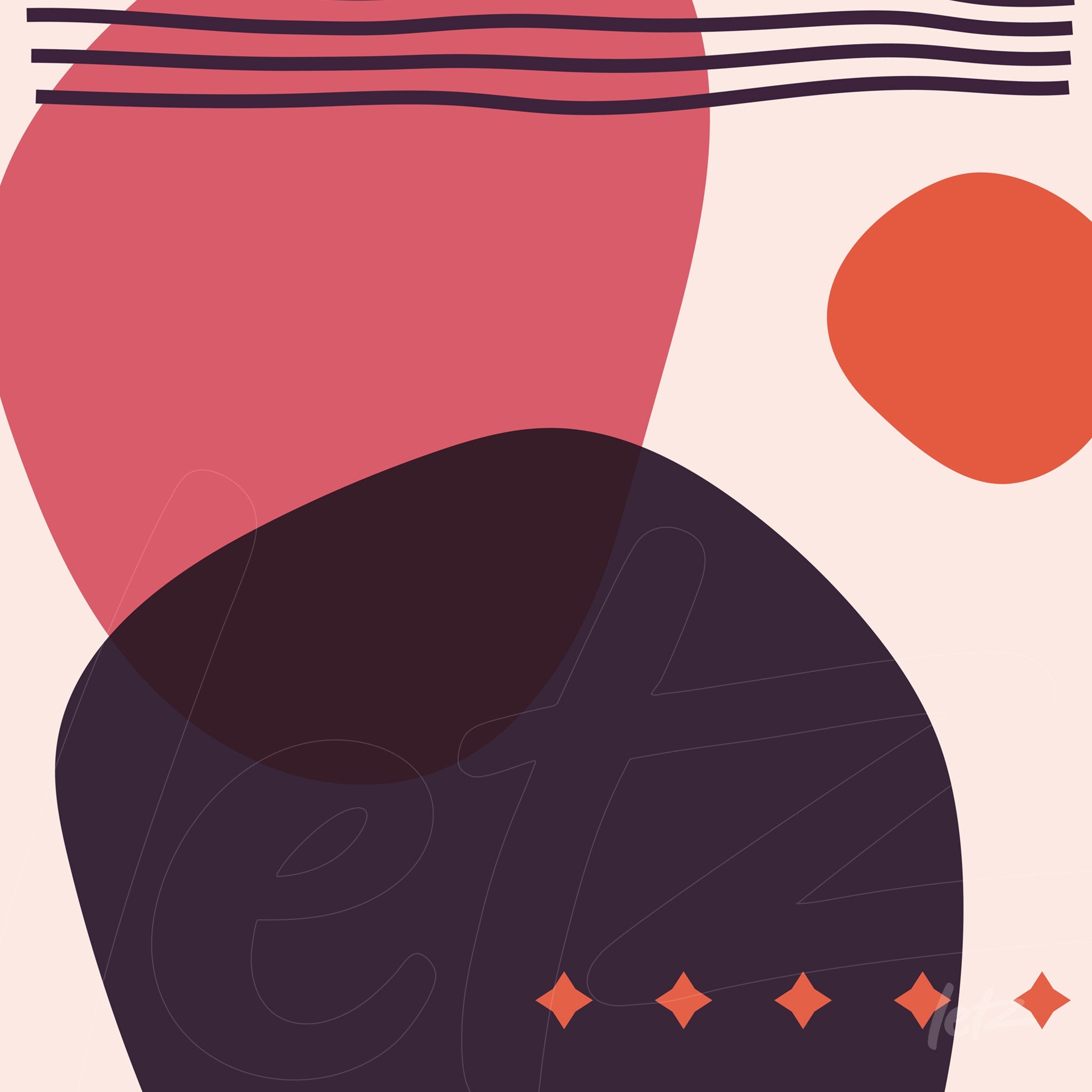 abstract art with organic shapes in red and black tones on a beige background