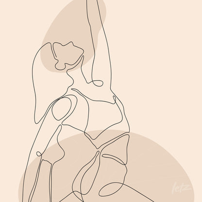 line art of a person in a dance pose on a soft beige background