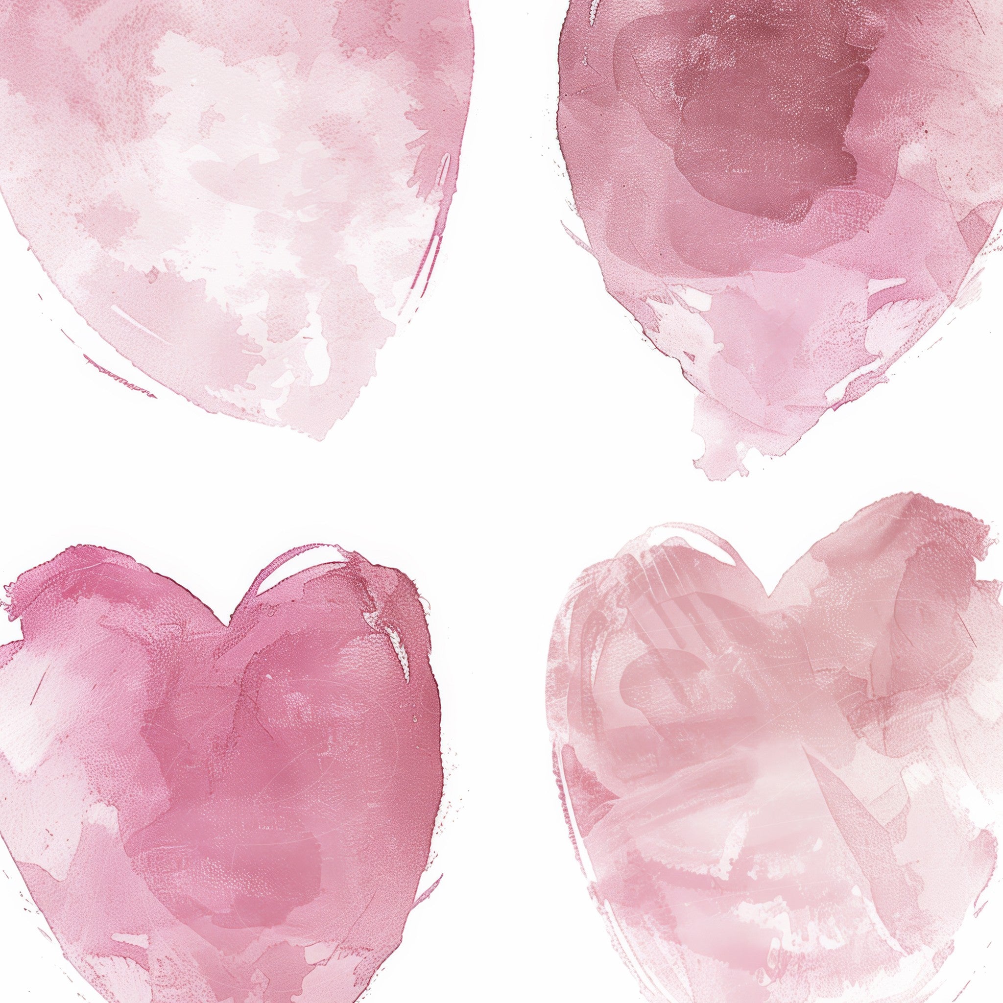 abstract wall art featuring hearts in various shades of pink on a white background
