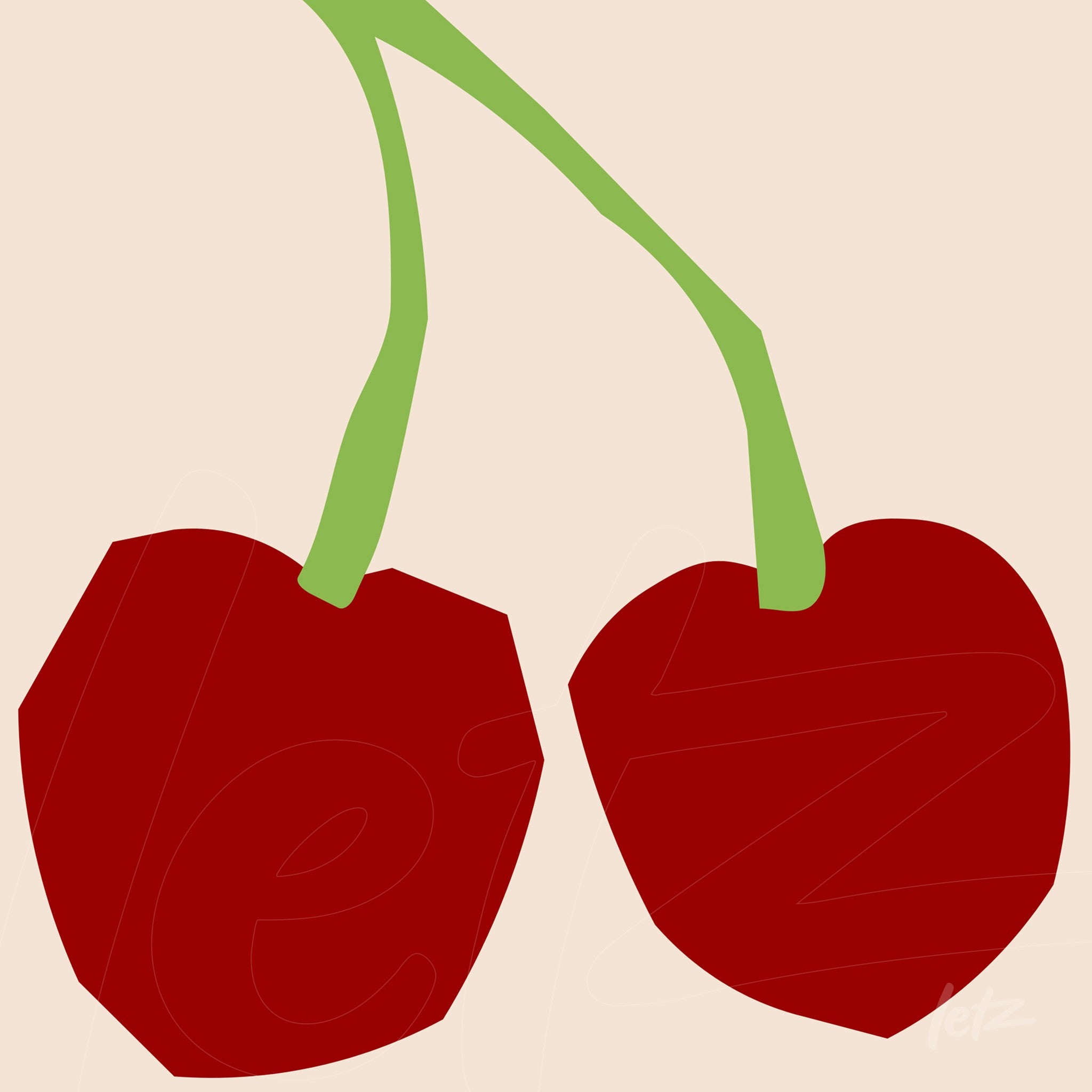 illustration of red cherries on a light background in a minimalist style