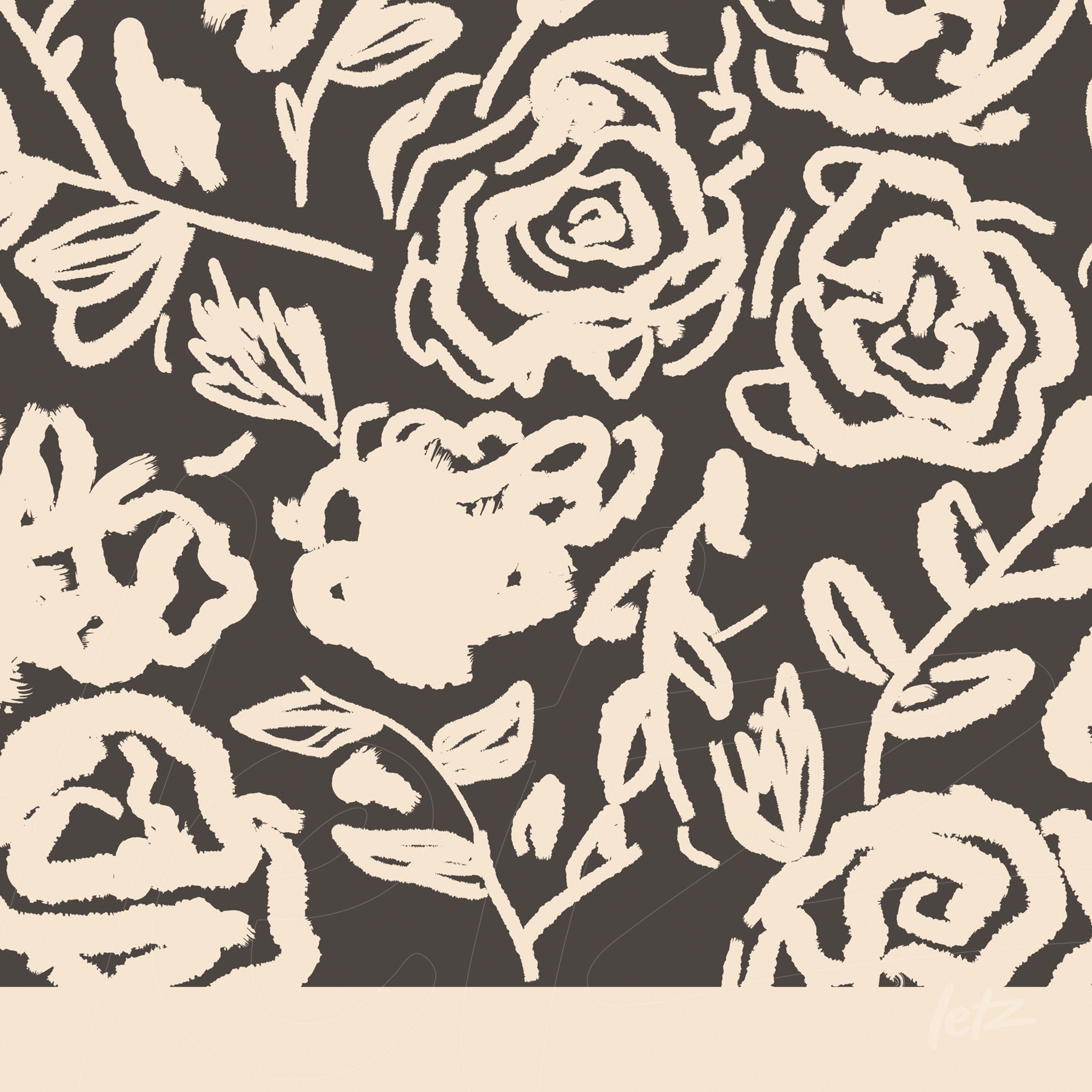 decorative artwork featuring floral patterns in artistic style on dark brown background