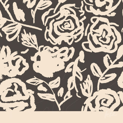 decorative artwork featuring floral patterns in artistic style on dark brown background