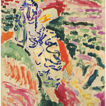 abstract art featuring fluid shapes in shades of pink, red, green, and blue with a textured background