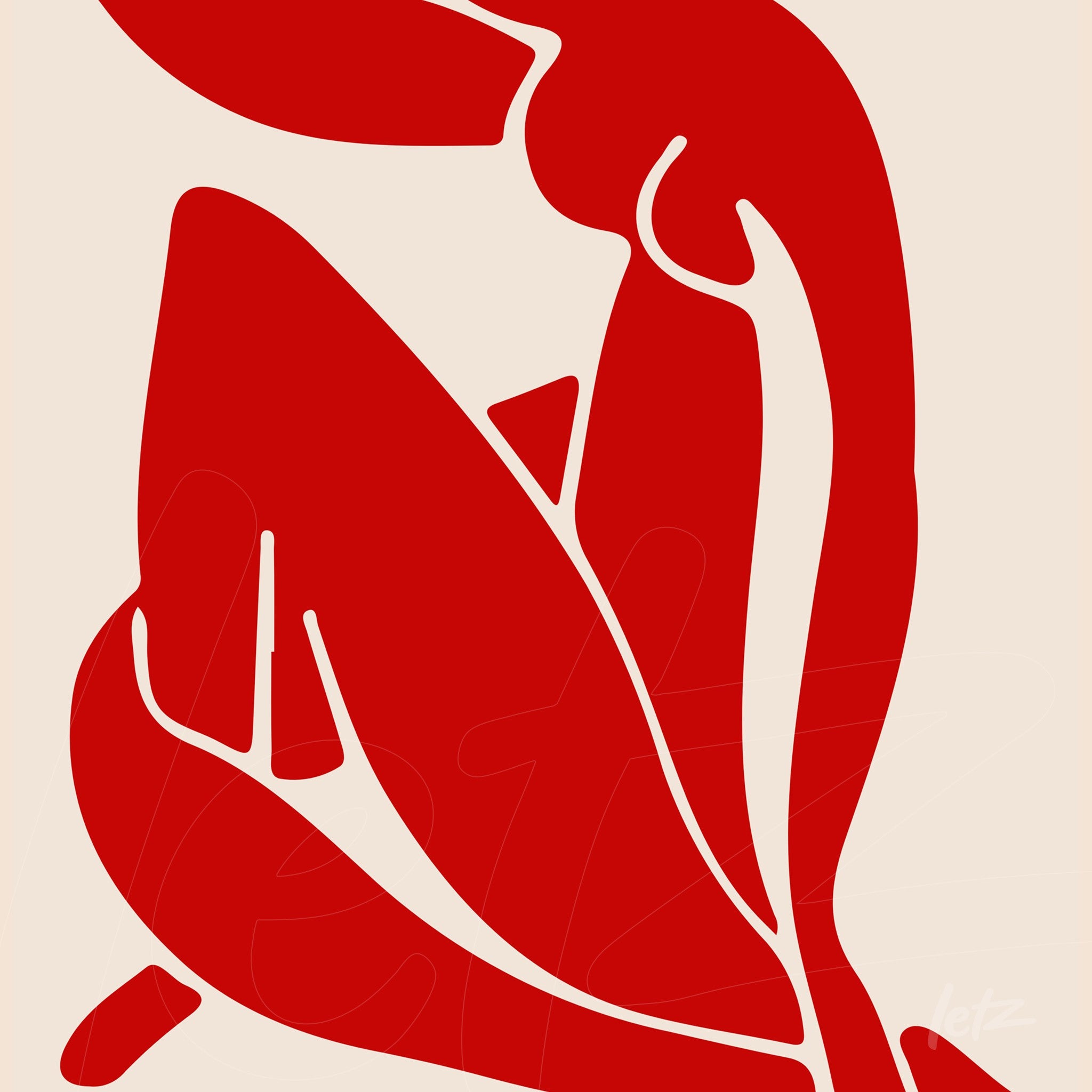 minimalist art in red depicting abstract human figure on light background