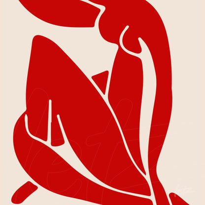 minimalist art in red depicting abstract human figure on light background