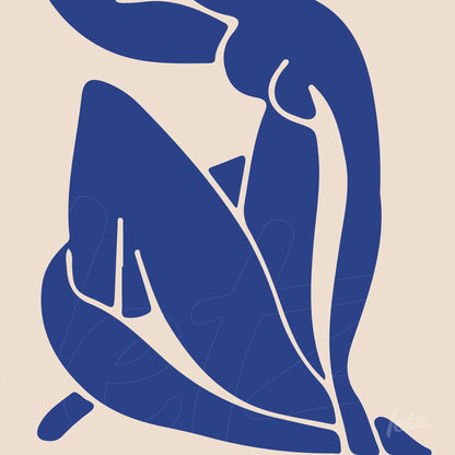 digital artwork featuring abstract shapes of a female figure in blue on light background