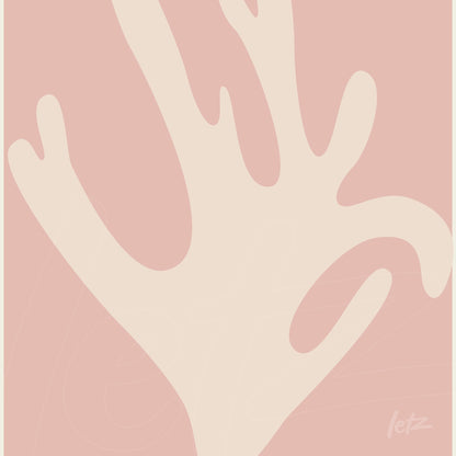 minimalist wall art featuring hand design on light pink background