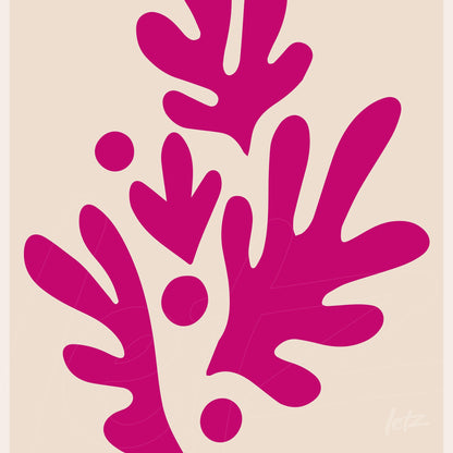 modern artwork featuring abstract shapes in pink tones on a light background