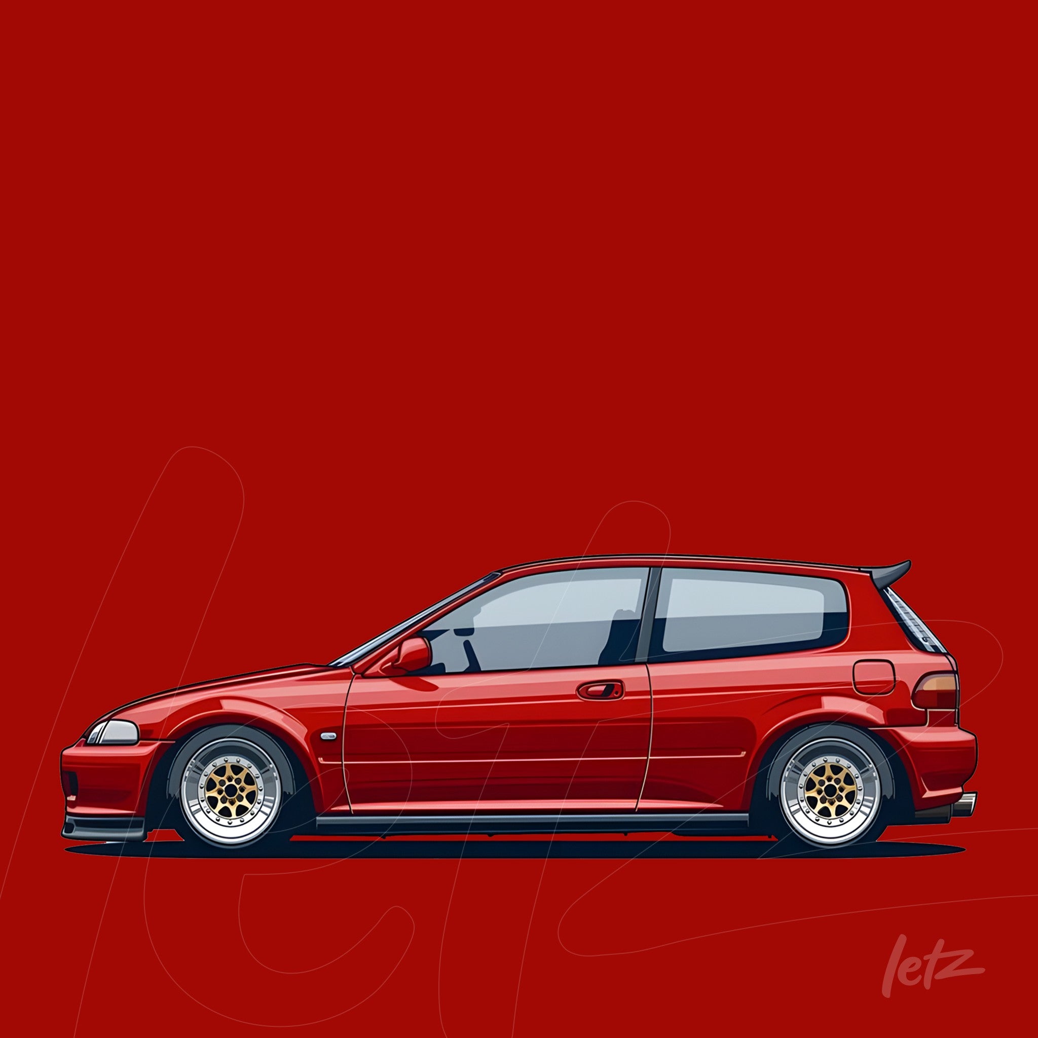 illustration of a red sports car on a solid red background