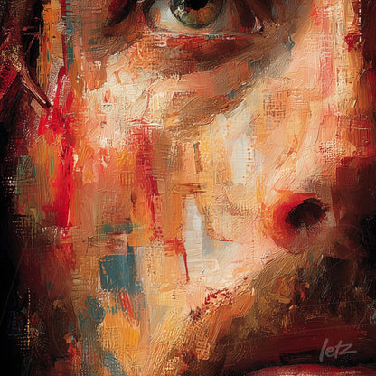 abstract portrait of a human face in warm tones with visible brush strokes