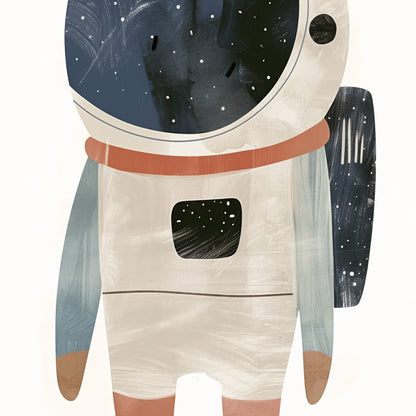 minimalist illustration of an astronaut with a space background, showcasing details of the suit and helmet