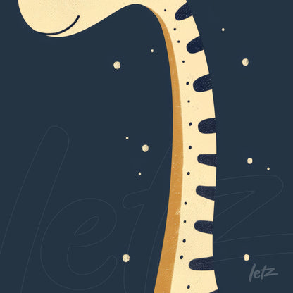 digital artwork of a stylized smiling dinosaur with a dark background