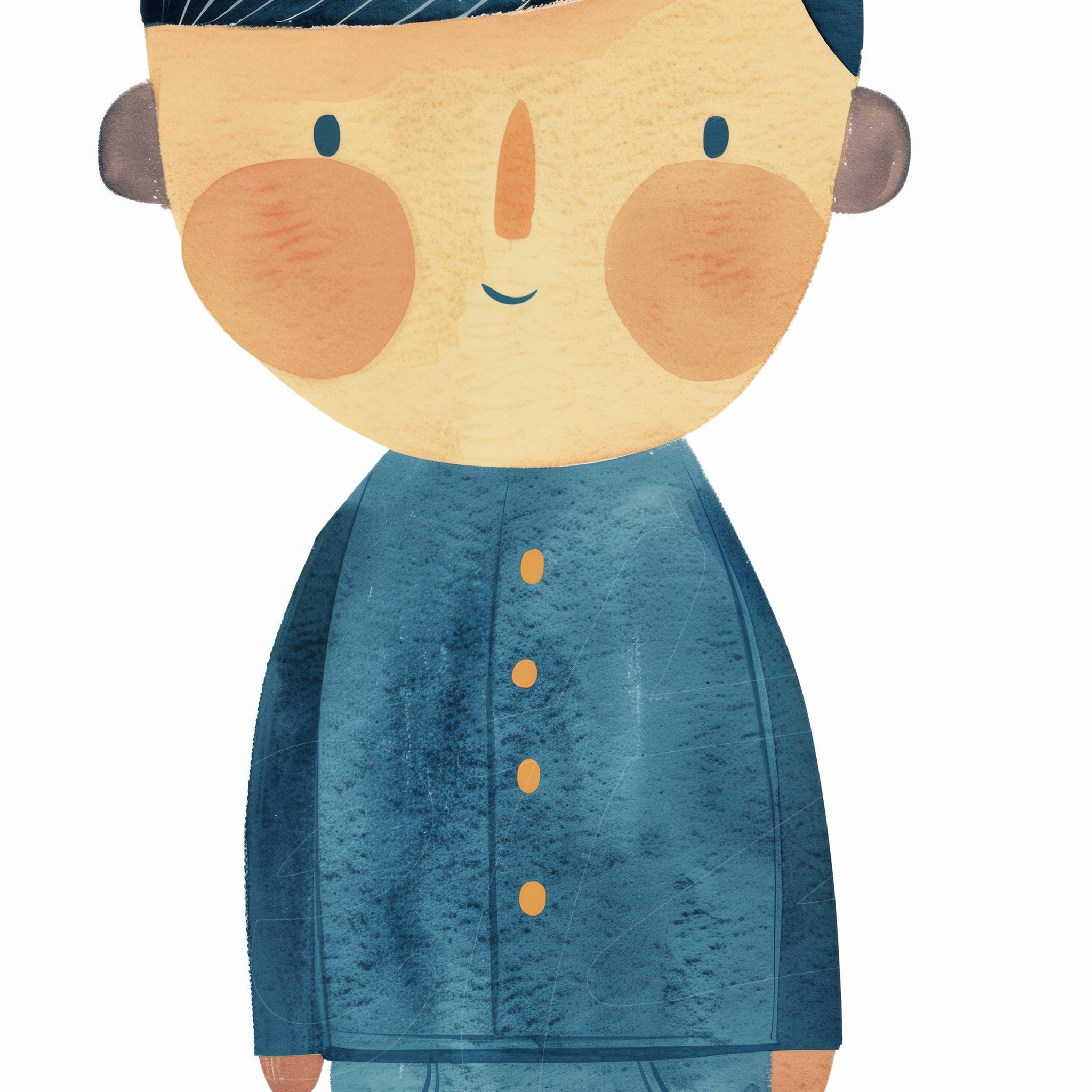illustration of a child character with dark hair and a blue shirt, white background