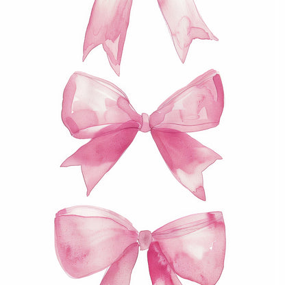 illustration of pink watercolor bows arranged vertically on a white background