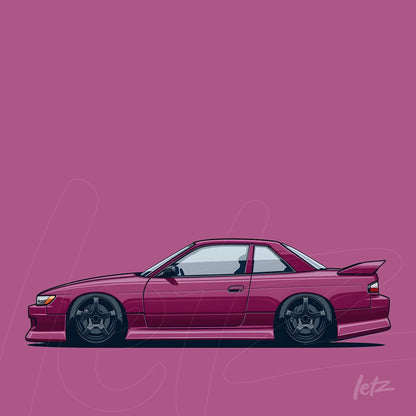 digital art of a sports car in illustration style with purple background