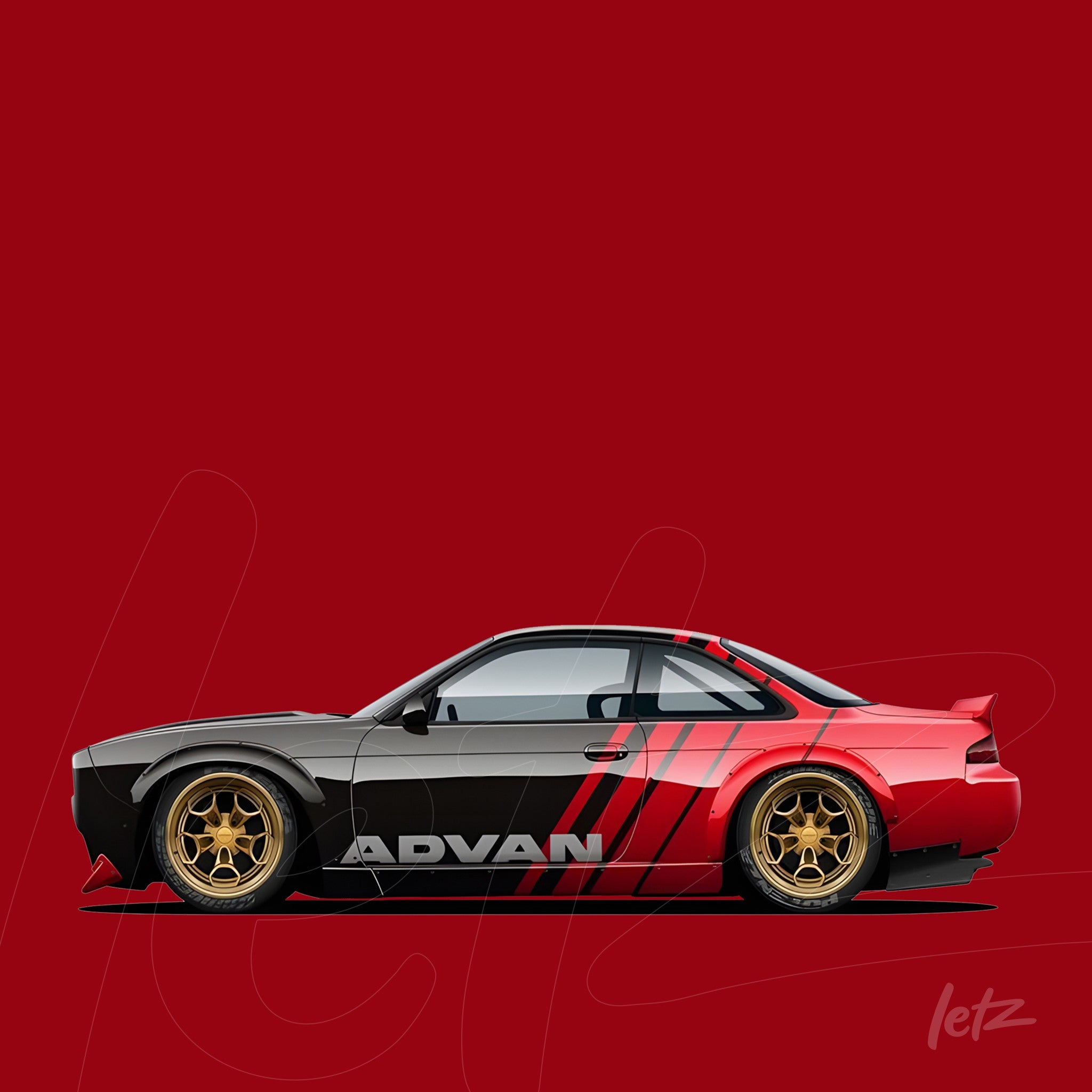 vector illustration of a sports car in red and black design on a red background