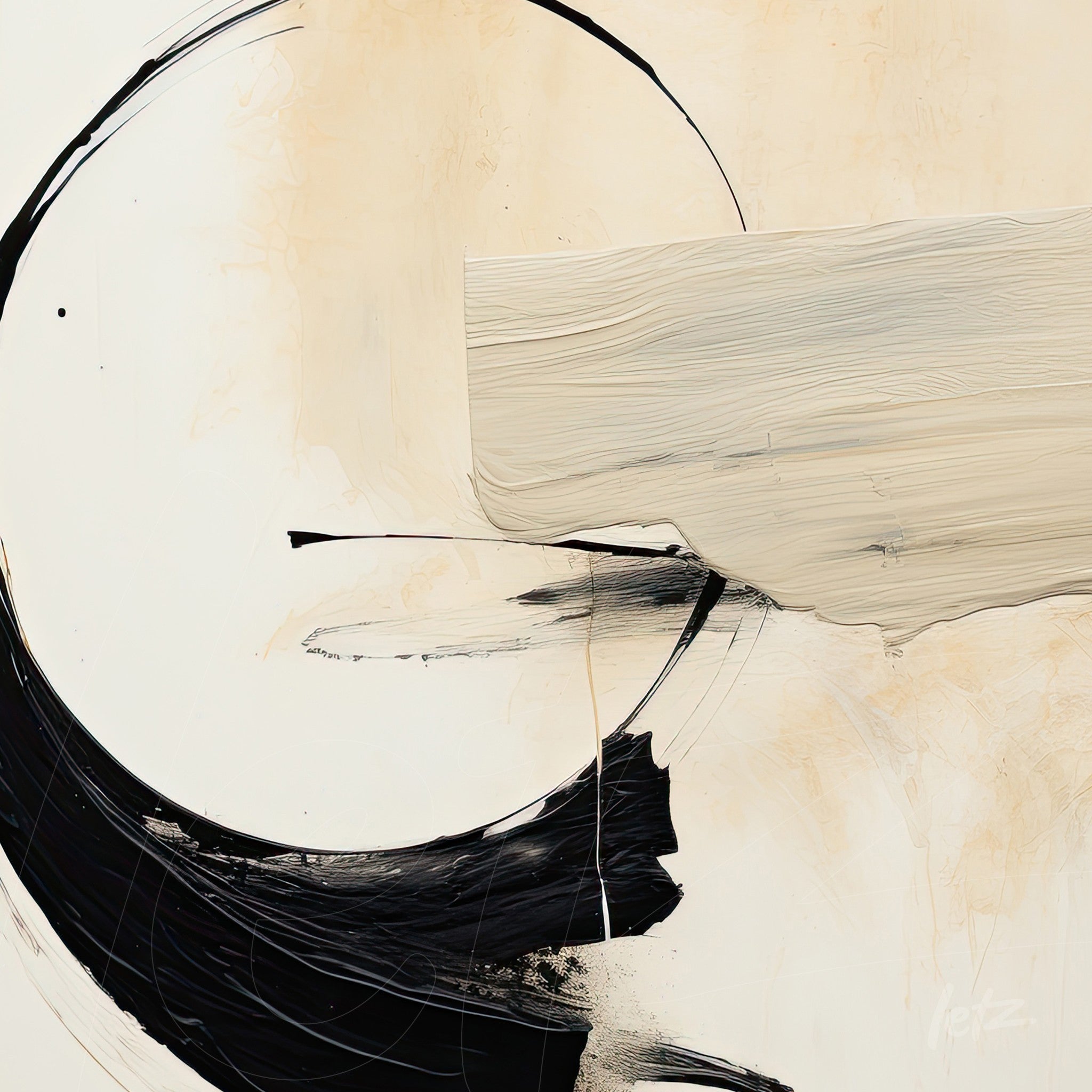 abstract art in neutral tones featuring black and white brush strokes creating fluid curves