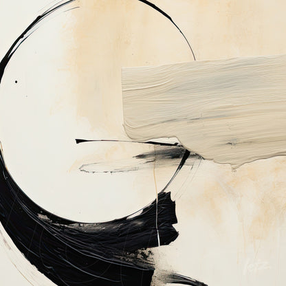 abstract art in neutral tones featuring black and white brush strokes creating fluid curves