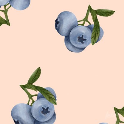 canvas print featuring watercolor illustration of blueberries on pink background