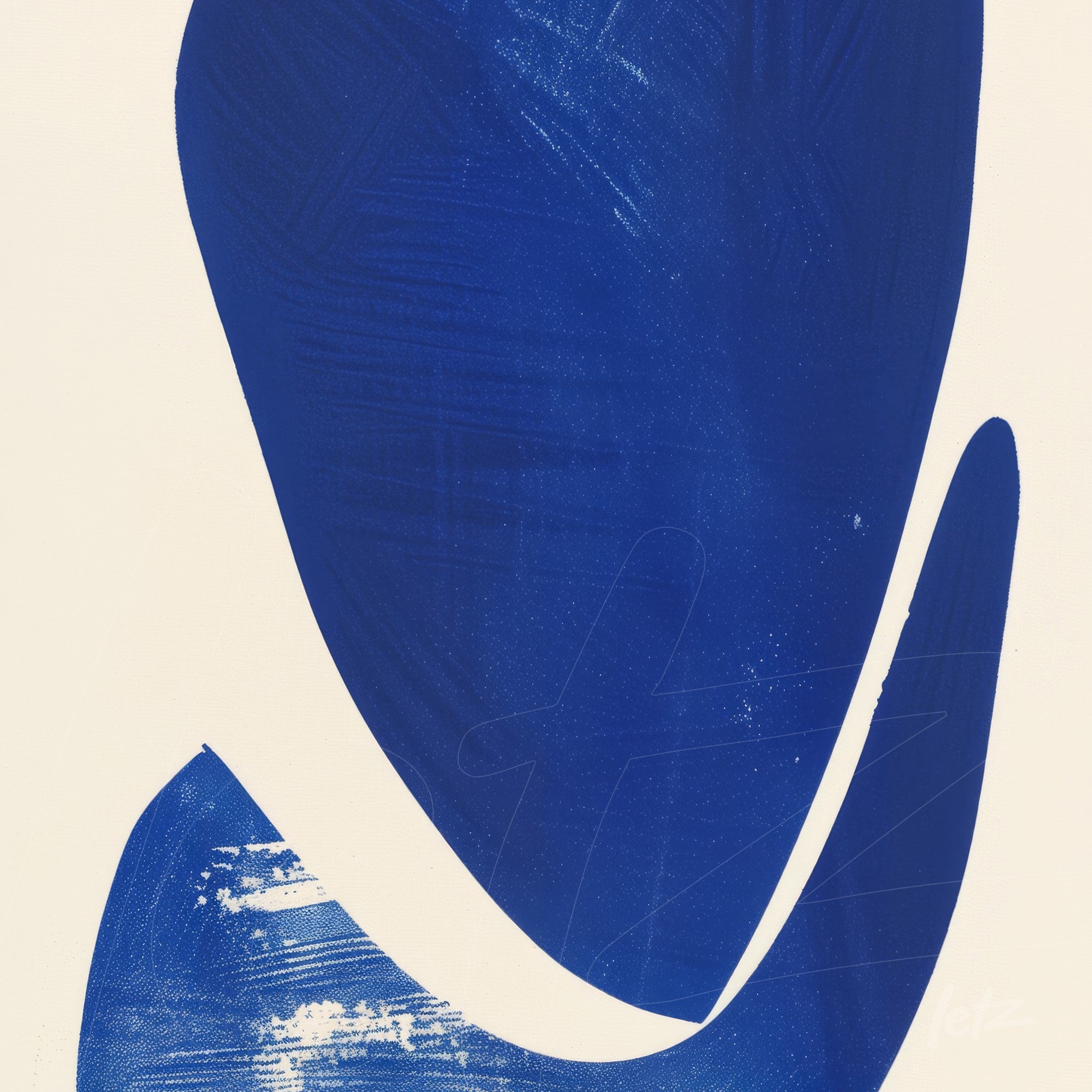 abstract wall art featuring blue shapes on a light background