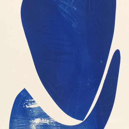 abstract wall art featuring blue shapes on a light background