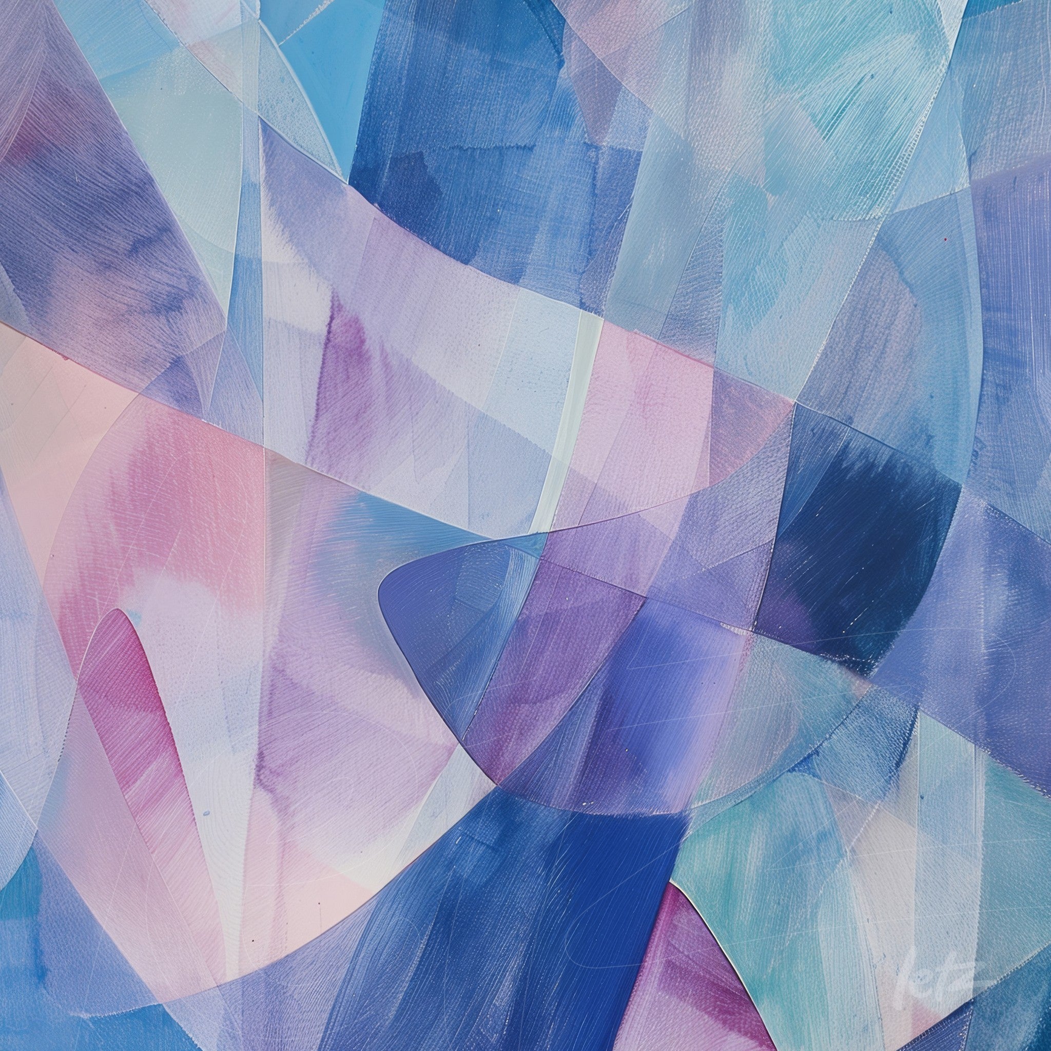 abstract art featuring soft blue and pink hues in flowing shapes