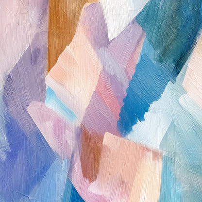 abstract art in soft shades of pink, blue, and purple featuring visible brush strokes