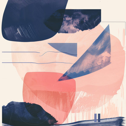 minimalist abstract art featuring geometric shapes in shades of pink and blue on a light background