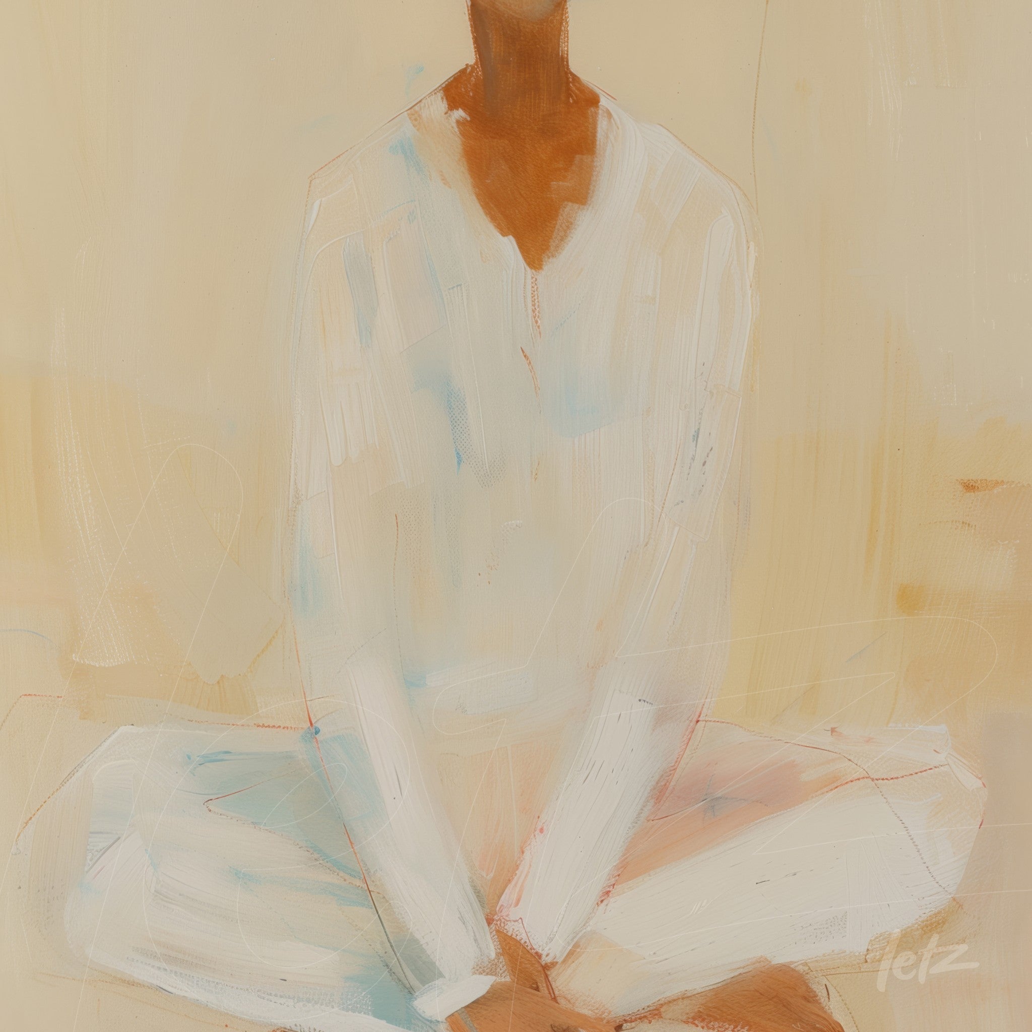 abstract art of a seated human figure in meditation pose with soft background