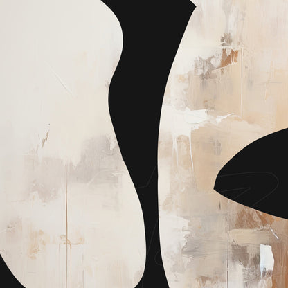 abstract artwork featuring neutral tones with organic shapes on a dark background