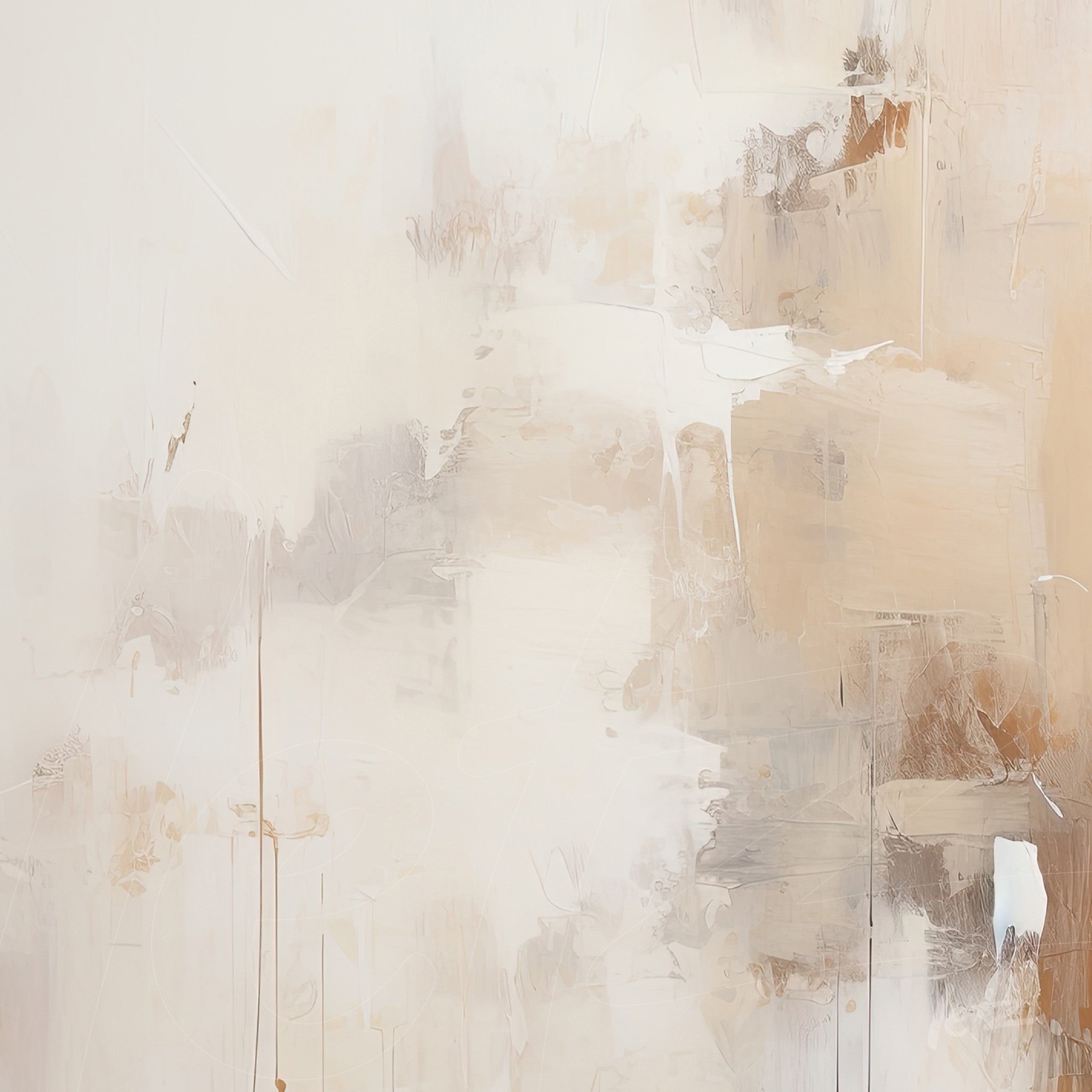 abstract artwork in neutral shades of beige and white featuring soft and textured brushstrokes
