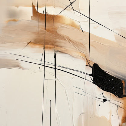 abstract art with black strokes on a cream background and nude accents