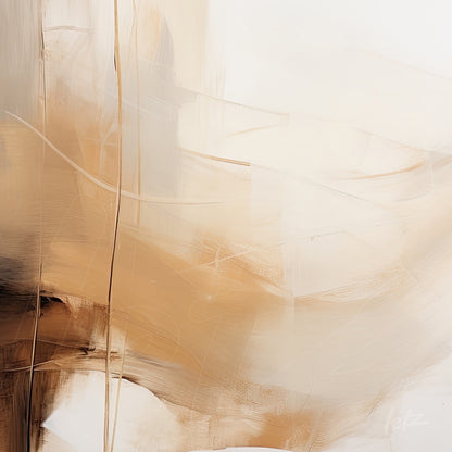 abstract art featuring soft shades of brown and beige on a white background