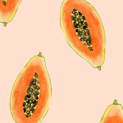 framed artwork featuring slices of papaya on a pink background