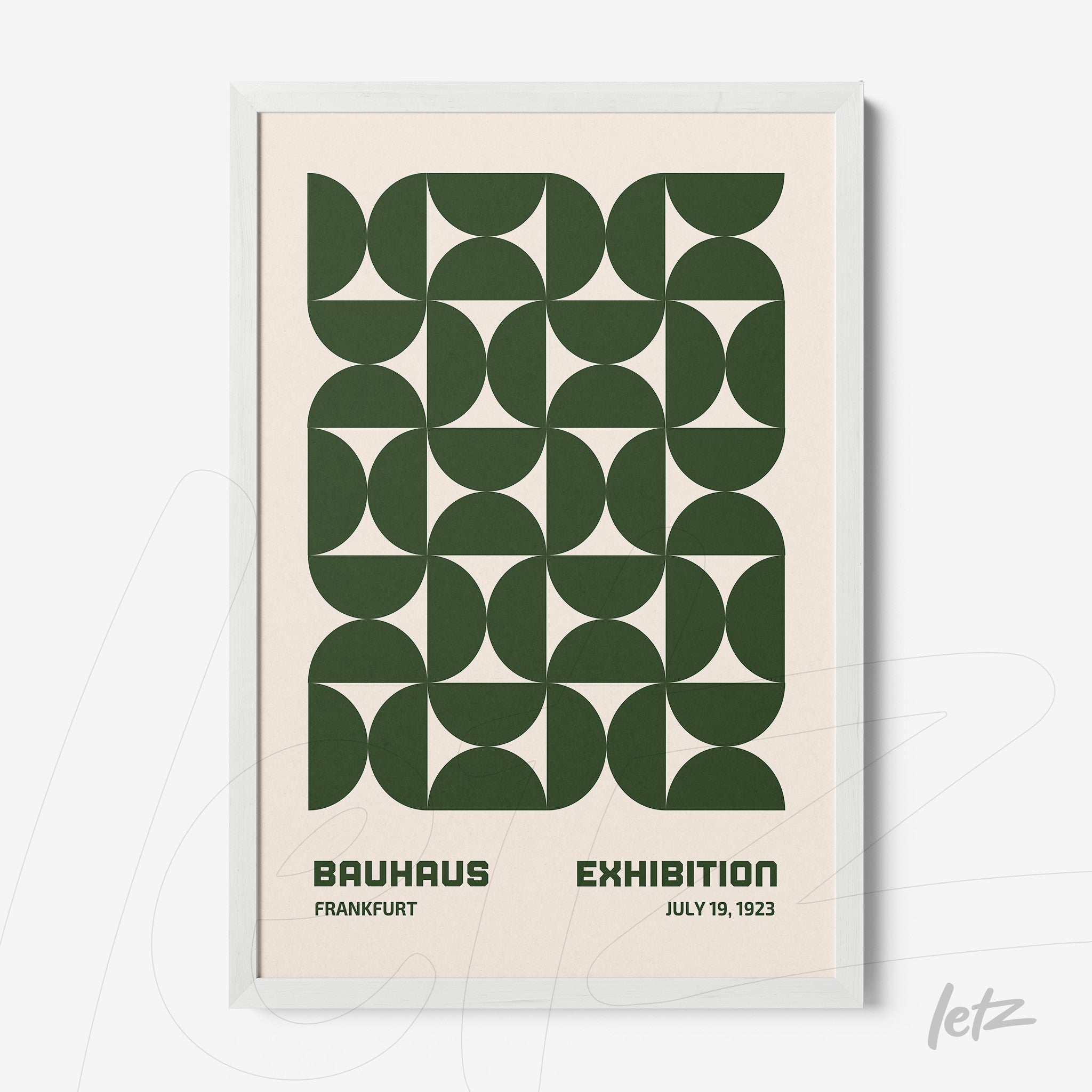 poster with bauhaus geometric design in white frame