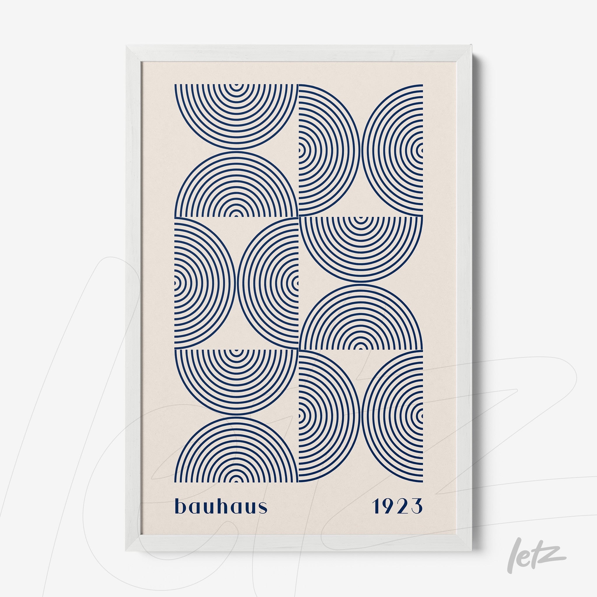 poster featuring geometric bauhaus-style design in a white frame