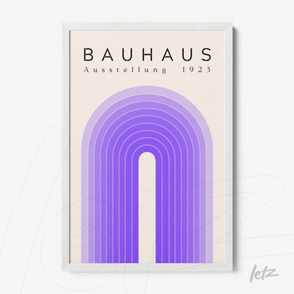 poster print with lilac arch geometric design and 'Bauhaus Ausstellung 1923' text in a white frame