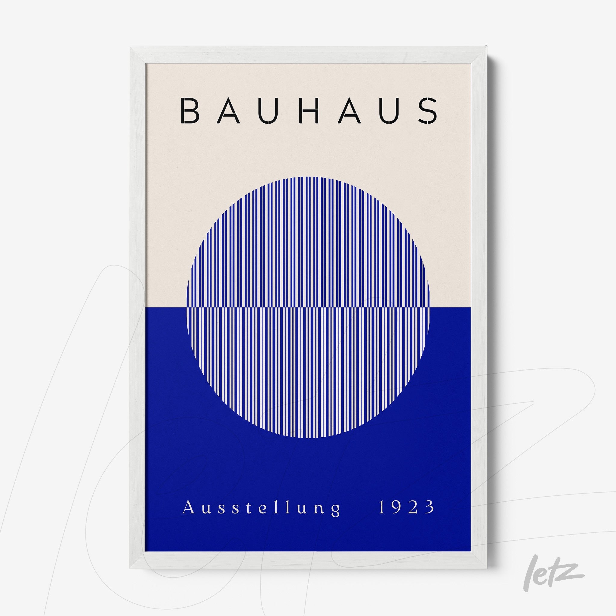 bauhaus style poster print with geometric design in white frame