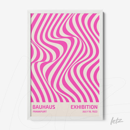 poster featuring pink and white geometric patterns in a white frame