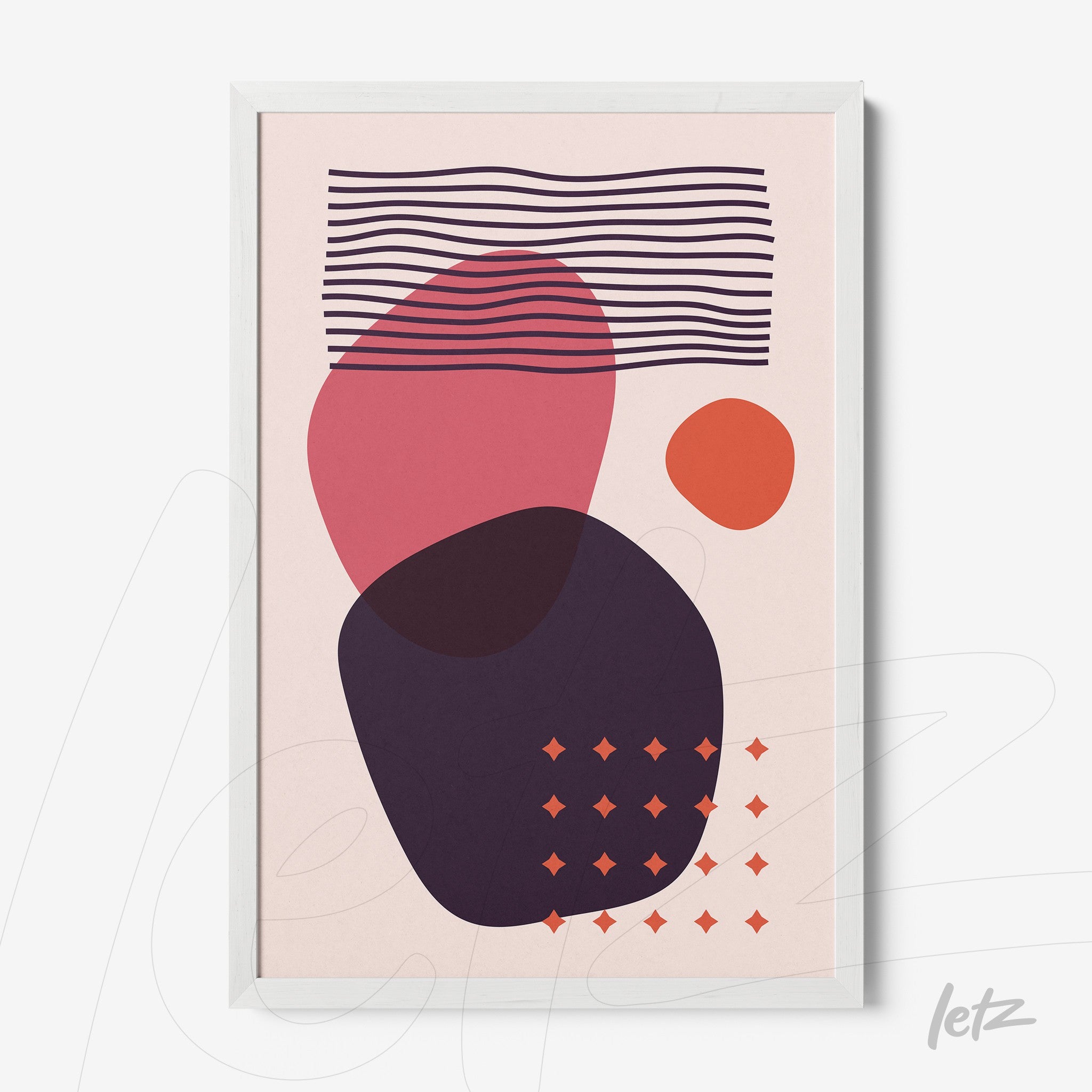 poster with abstract art of organic shapes in a white frame