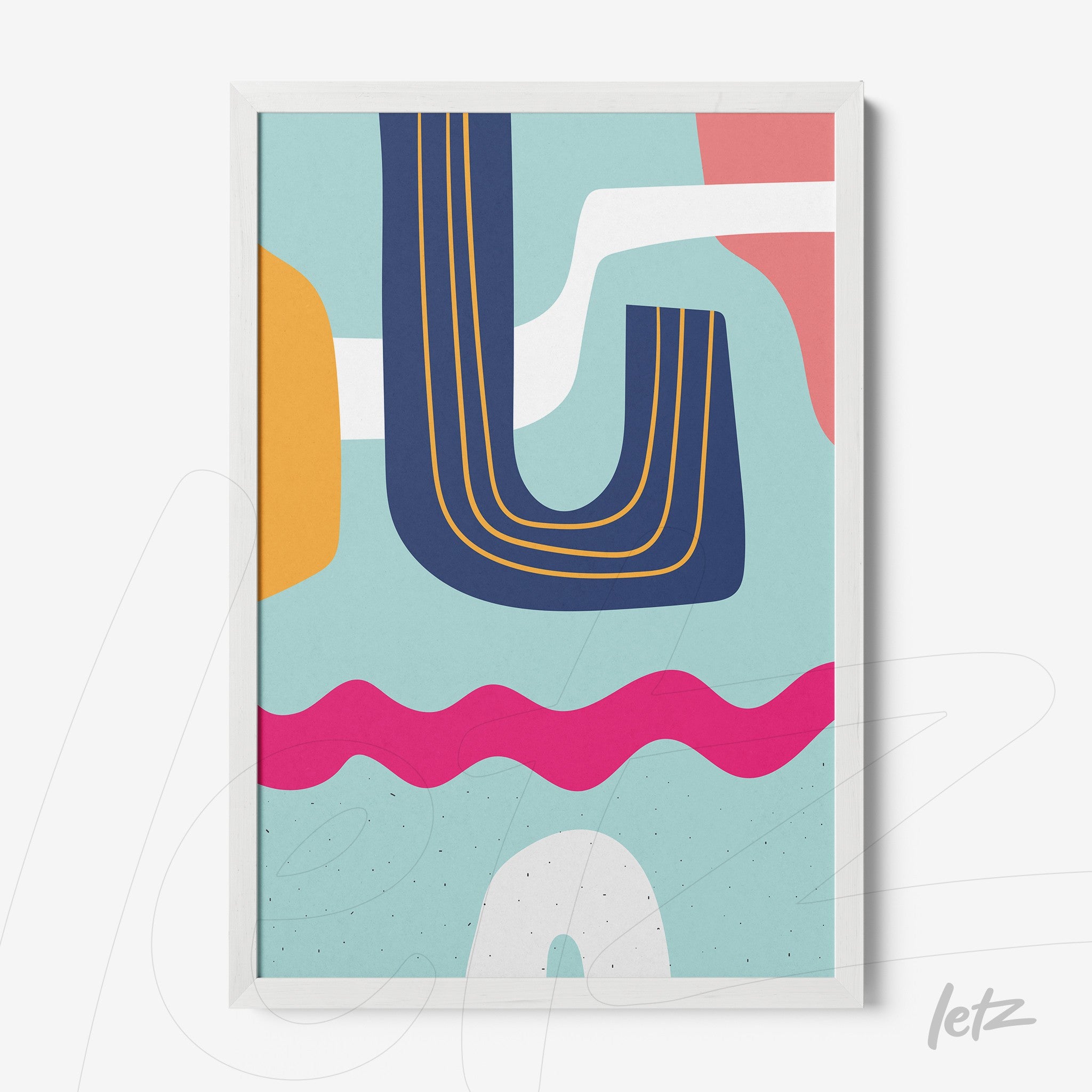 ```json
{
  "alt": "quadro boho com formas abstratas coloridas e moldura branca",
  "alt_en": "boho style art with colorful abstract shapes and white frame"
}
```