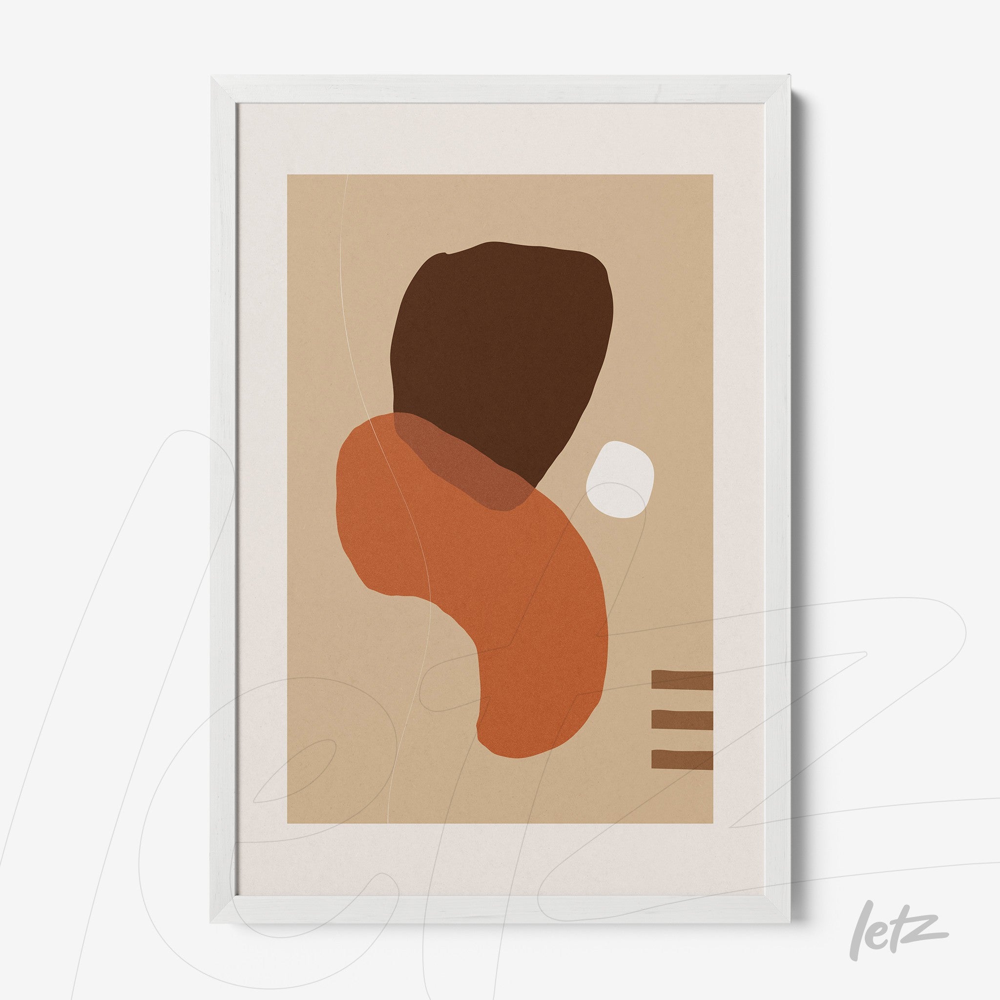canvas print featuring abstract art in earthy tones with a thin white frame