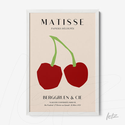 framed modern art of red cherries on a light background