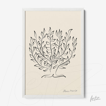 framed wall art featuring a minimalist illustration of plants with white frame