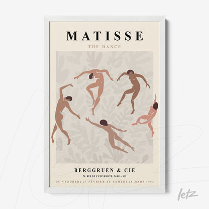 framed modern art of stylized dancers on beige background with thin white frame