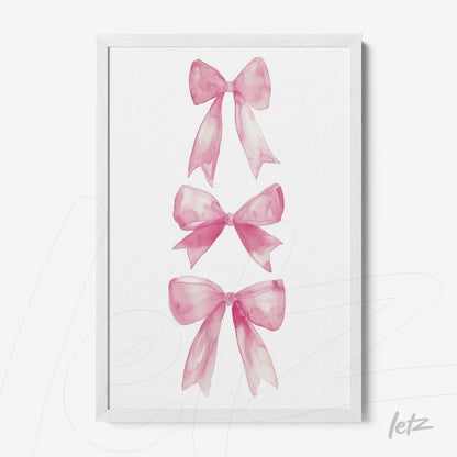 framed art featuring pink bows illustrations with white frame