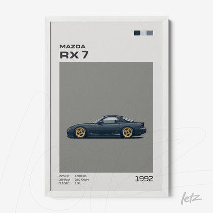 framed digital art of 1992 Mazda RX7 with white frame