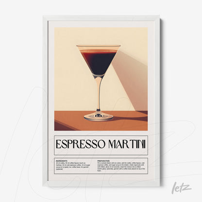 digital artwork of espresso martini in a white frame with beige background