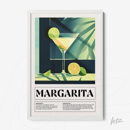 framed modern art of margarita cocktail with lime in white frame