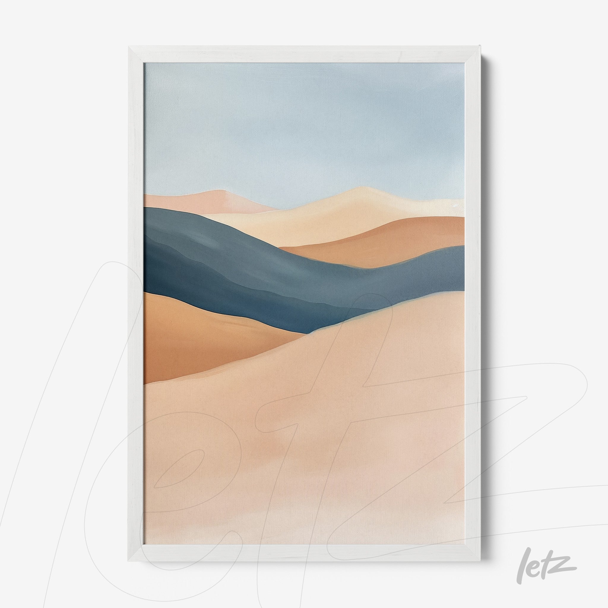 framed abstract landscape art in earthy tones with white frame
